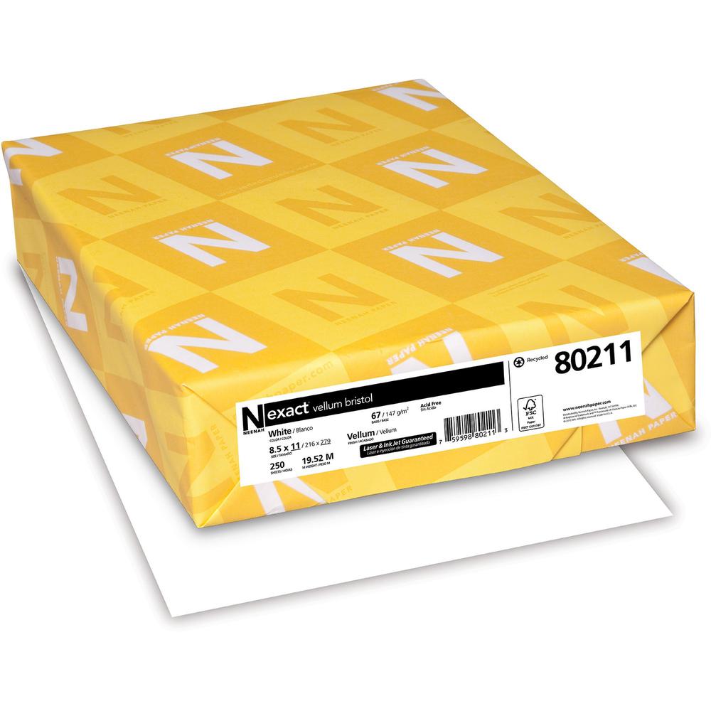 Exact Vellum Bristol Paper - White - 94 Brightness - Letter - 8 1/2" x 11" - 67 lb Basis Weight - 147 g/m² Grammage - Vellum - Green Seal - Chlorine-free, Durable, Acid-free, Quick Drying, Heavyw. Picture 1