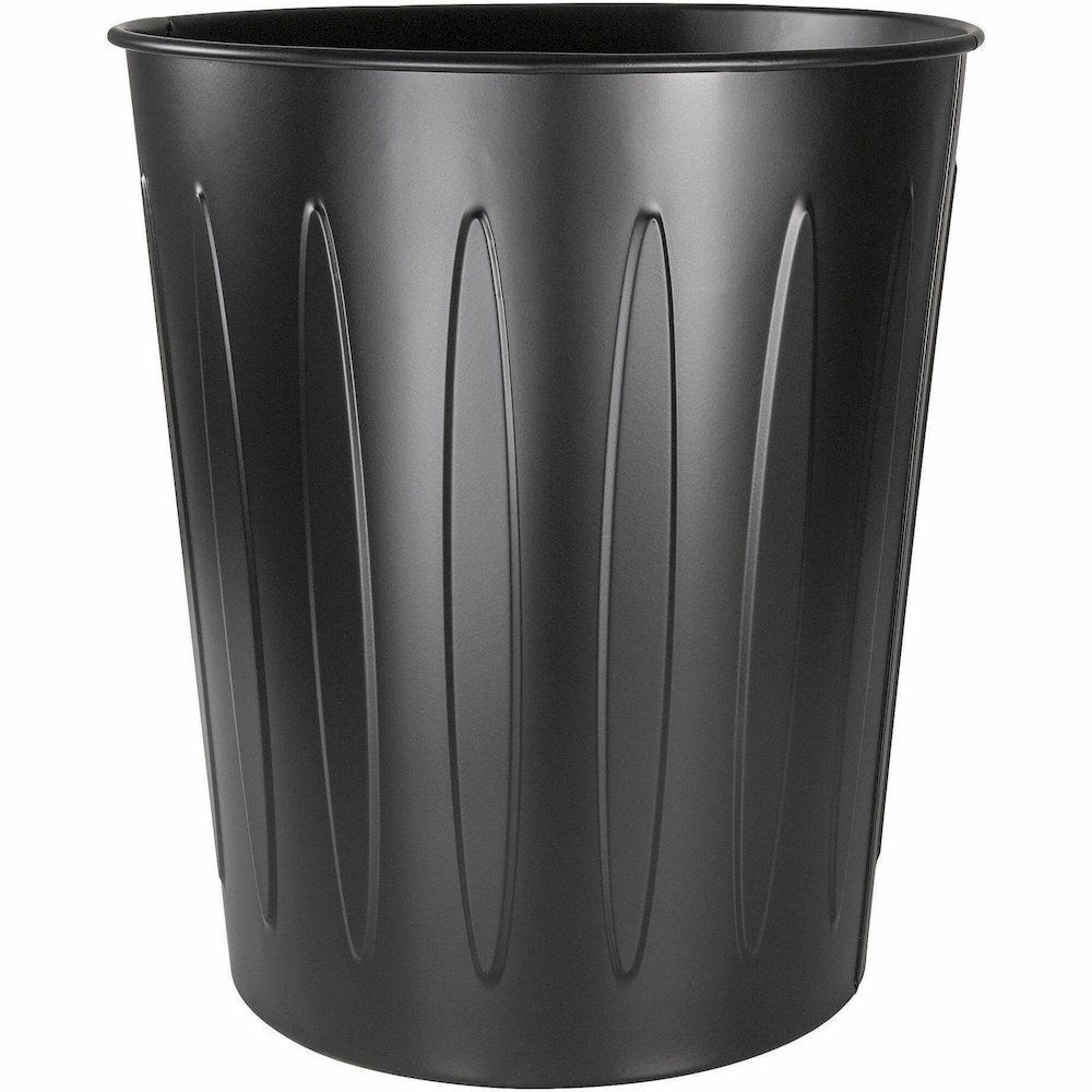 Genuine Joe 6-gallon Fire-safe Trash Can - 6 gal Capacity - Fire-Safe, Sturdy - 14" Height x 13" Diameter - Metal, Steel - Black - 1 Each. Picture 1
