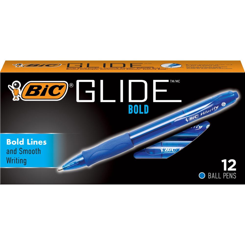 BIC Glide Bold - Bold Pen Point - 1.6 mm Pen Point Size - Conical Pen Point Style - Refillable - Retractable - Blue - Blue Barrel - 1 Dozen. Picture 1