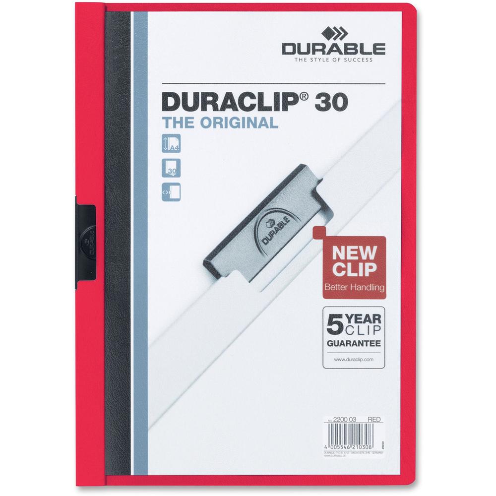 DURABLE DURACLIP Letter No Report Cover - 8 1/2" x 11" - 30 Sheets Capacity - 1 Fastener - Vinyl - Red - 25 / Box. Picture 1