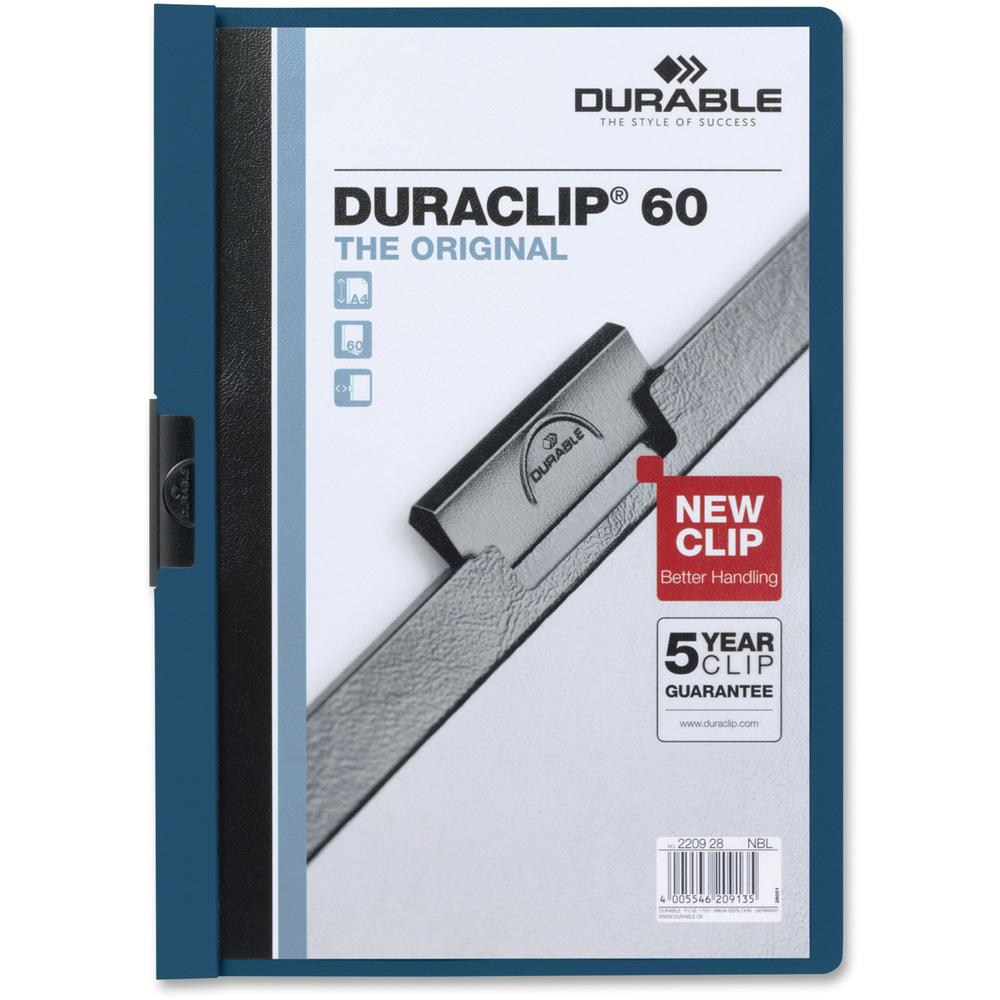 DURABLE DURACLIP Letter No Report Cover - 8 1/2" x 11" - 60 Sheets Capacity - 1 Fastener - Vinyl - Dark Blue - 25 / Box. Picture 1