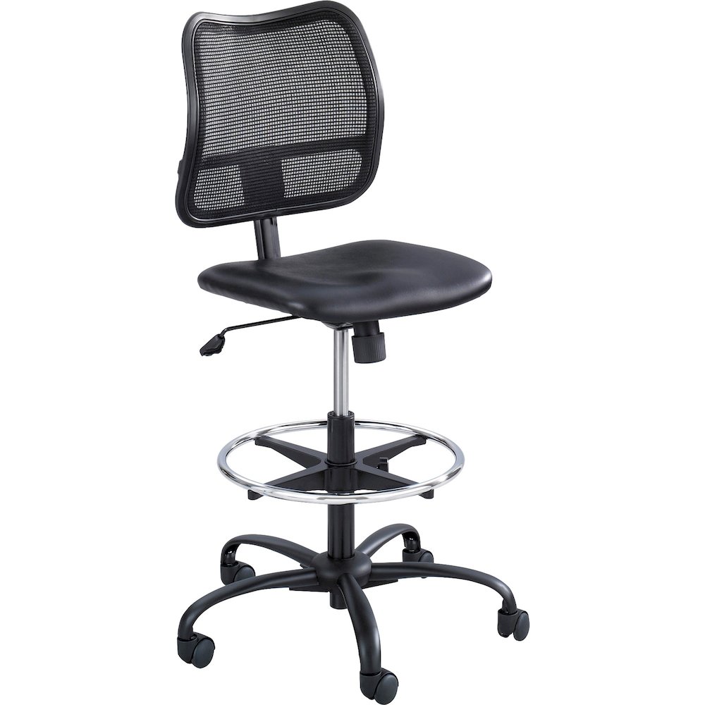 Safco Vue Extended-Height Vinyl Chair - Black Vinyl, Nylon, Polyester Seat - Black Back - 5-star Base - 1 Each. Picture 1