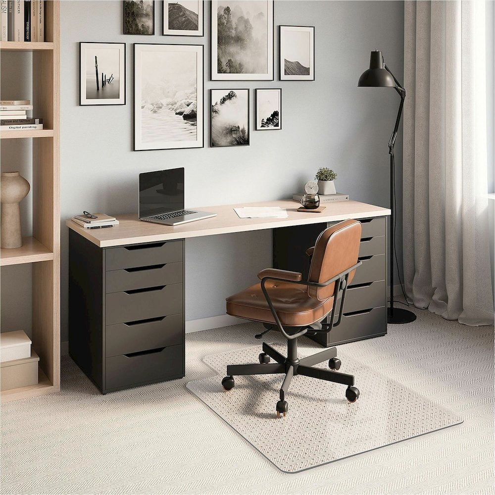 ES ROBBINS EverLife Chair Mat with Lip - Pile Carpet - 48" Length x 36" Width x 0.098" Thickness - Lip Size 10" Length x 20" Width - Vinyl - Clear - 1 Each. Picture 1