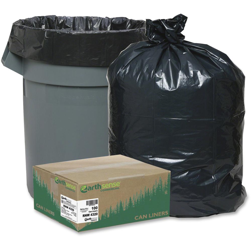 Berry Reclaim Heavy-Duty Recycled Can Liners - Extra Large Size - 56 gal Capacity - 47" Length x 43" Width x 2 mil (51 Micron) Thickness - Black - Plastic - Can - Recycled - 100 / Carton. Picture 1