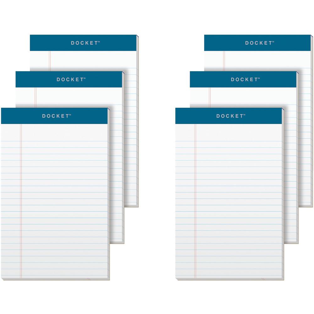 TOPS Docket Narrow Rule Writing Tablet - 50 Sheets - Double Stitched - 16 lb Basis Weight - Jr.Legal - 5" x 8" Sheet Size - 8" Height x 5" Width - White Paper - Rigid, Heavyweight, Bleed Resistant, Pe. Picture 1
