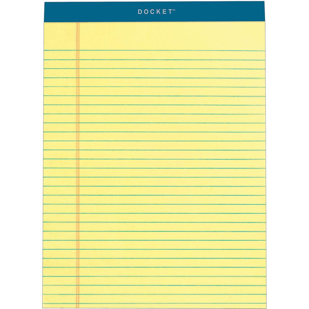 TOPS Docket Legal Rule Writing Pads - 50 Sheets - Double Stitched - 16 lb Basis Weight - 8 1/2" x 11 3/4" Sheet Size - 11.75" Height x 8.5" Width - Canary Paper - Rigid, Heavyweight, Bleed Resistant, . Picture 1