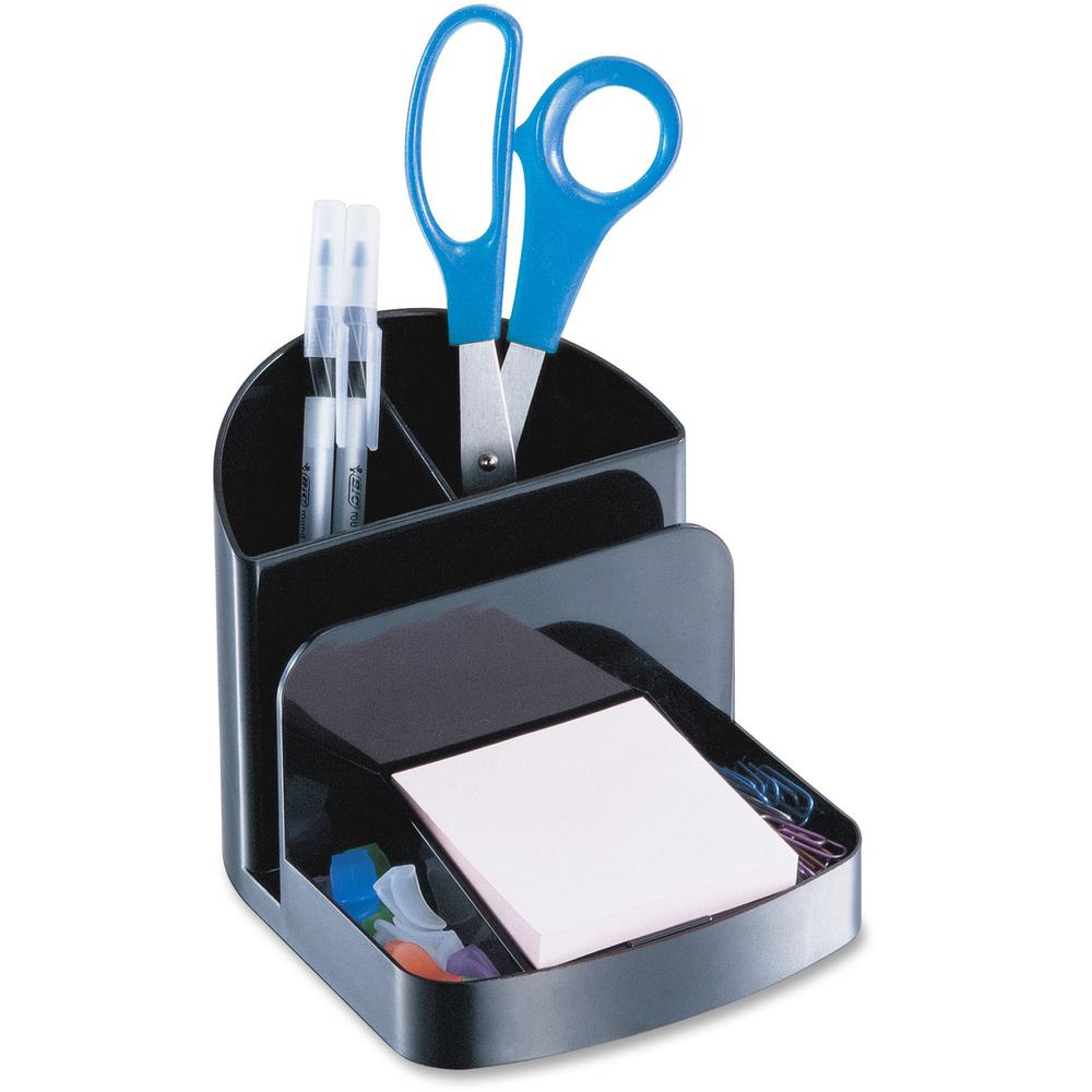 Officemate Deluxe Desk Organizer - 5 Compartment(s) - 5" Height x 5.4" Width x 6.8" DepthDesktop - 30% Recycled - Black - Plastic - 1 Each. Picture 1