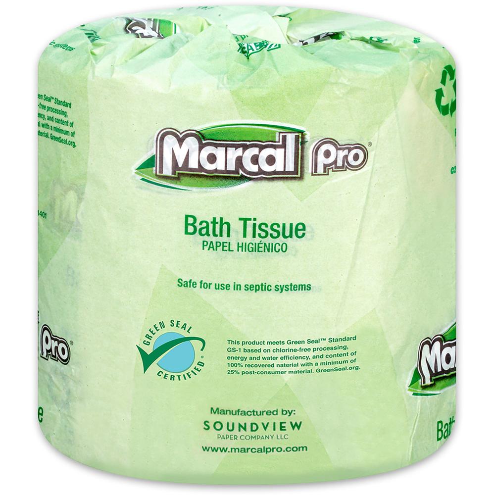 Marcal Pro 100% Recycled Bathroom Tissue - 2 Ply - 4" Width x 4" Length - 500 Sheets/Roll - White - 48 / Carton. Picture 1