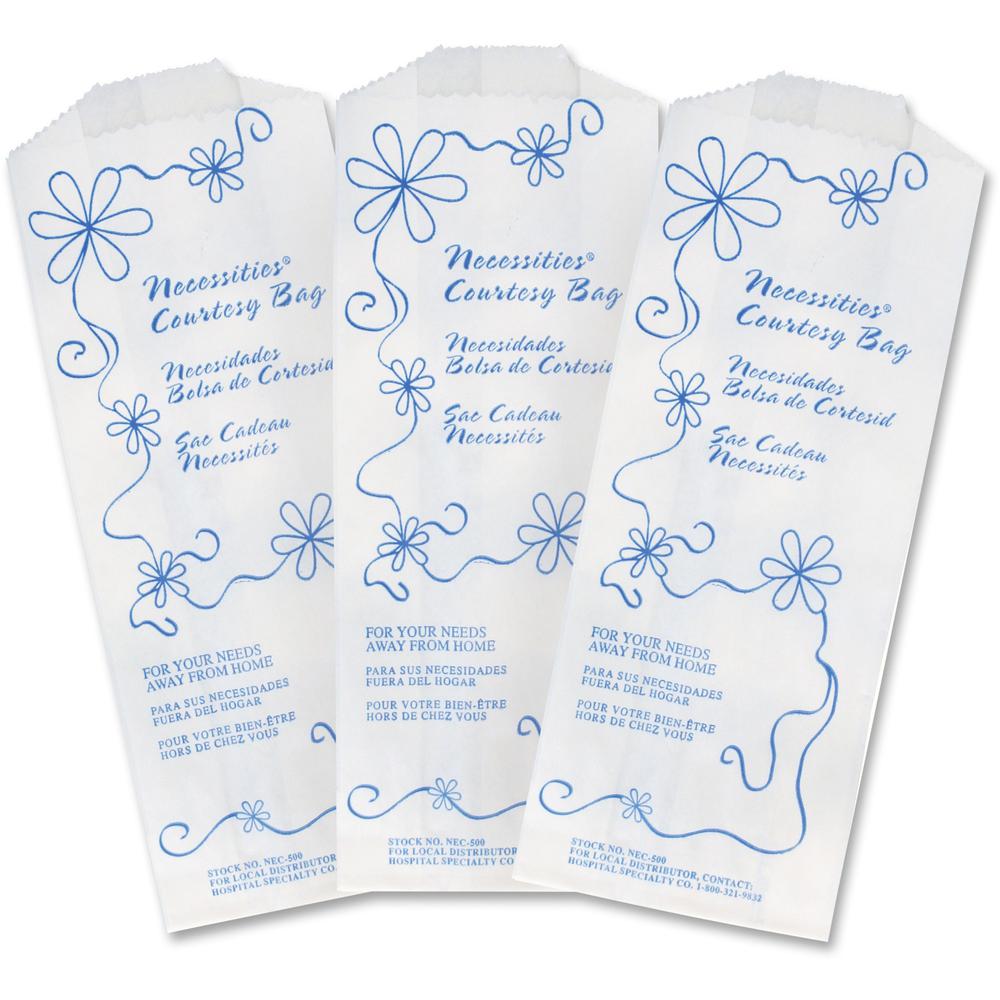 Necessities Necessities Courtesy Bags - 3" Width x 7.75" Length x 1.50" Depth - White - Paper - 500/Carton - Disposal, Home, Restroom, Sanitary. Picture 1
