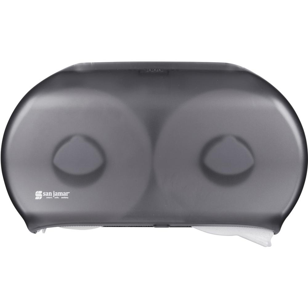San Jamar Jumbo Bath Tissue Dispenser - Roll Dispenser - 2 x Roll - 9" Roll Diameter - 12" Height x 19" Width x 5.3" Depth - Plastic - Pearl Black - Impact Resistant, Break Resistant, Compact, Lockabl. Picture 1