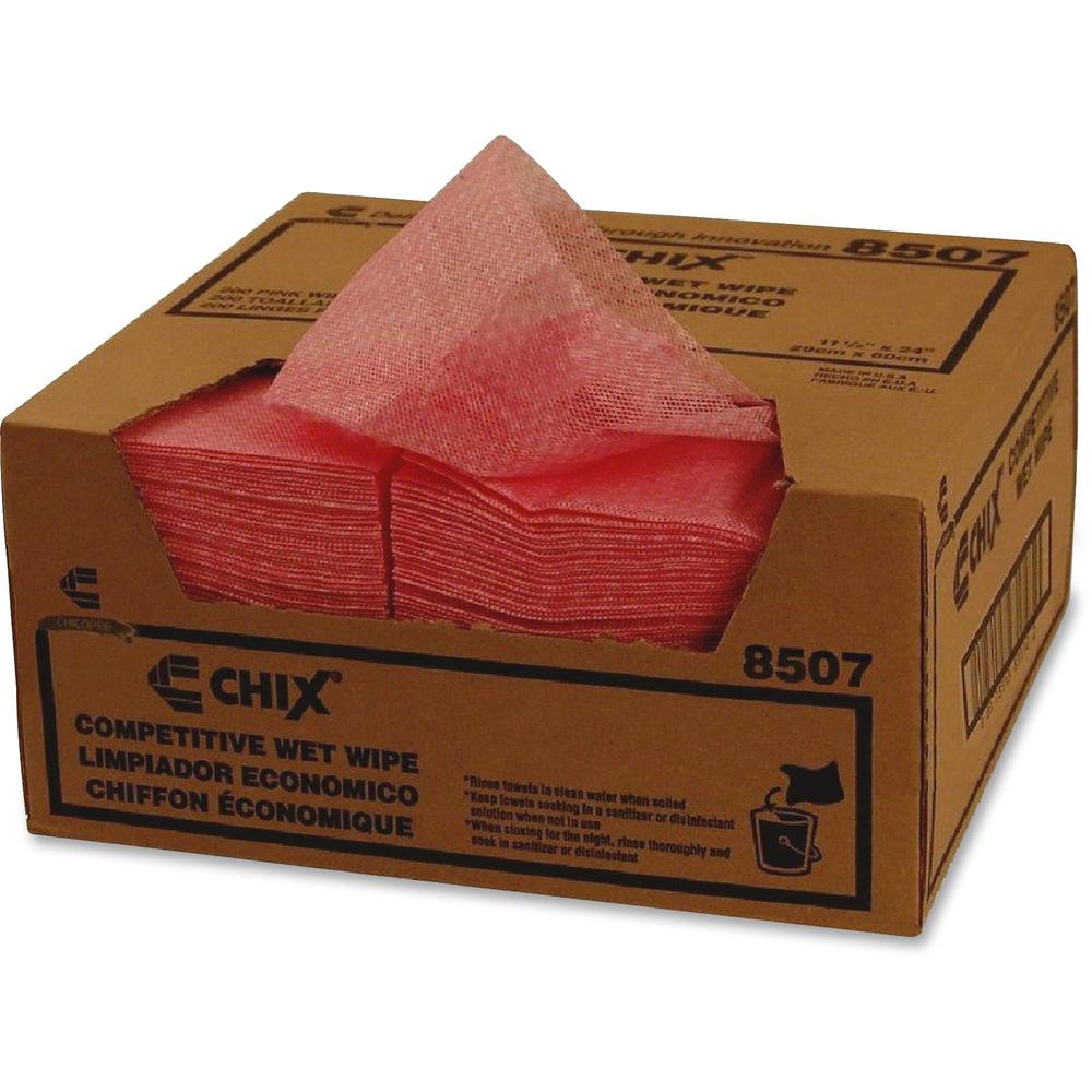 Chicopee 8507 Competitive Wet Wipes - 24" Length x 13.50" Width - Recommended For: Spill Remover - Reusable, Absorbent, Lightweight, Pre-moistened - Pink - 200 / Carton. Picture 1