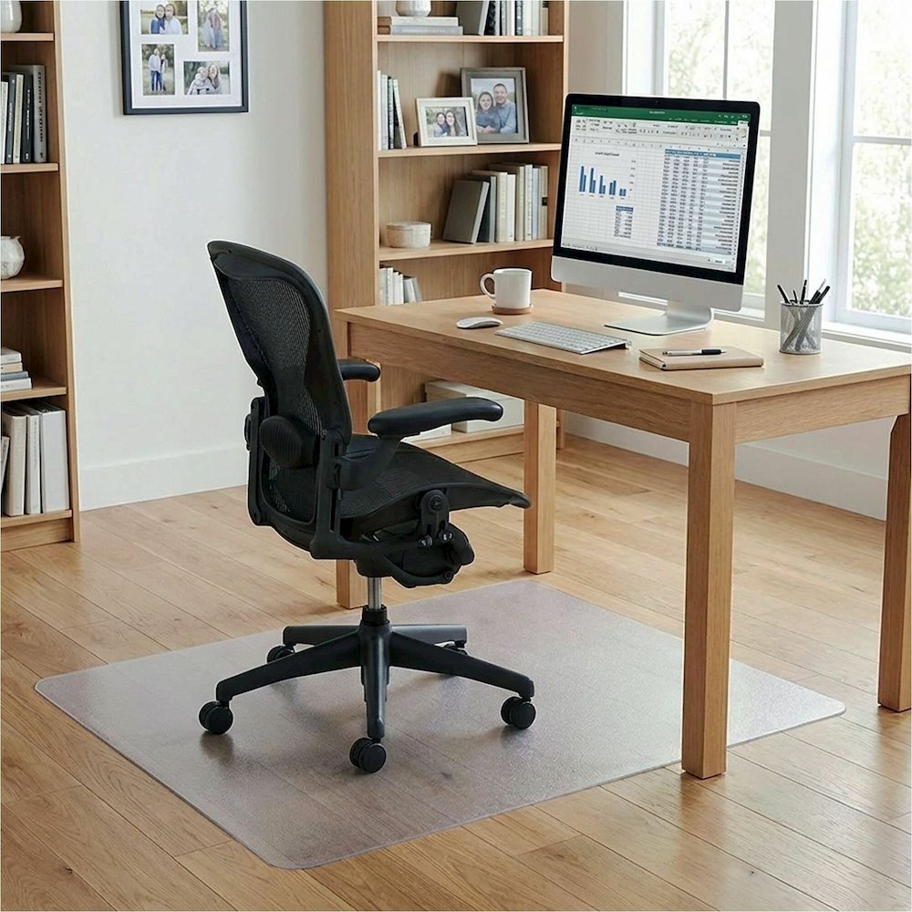 Lorell Rectangular Non-Studded Chair Mat for Hard Floors - 36" x 48" - Tile Floor, Vinyl Floor, Hardwood Floor - 48" Length x 36" Width x 48" Depth x 0.060" Thickness - Rectangular - Vinyl - Clear - 1. Picture 1