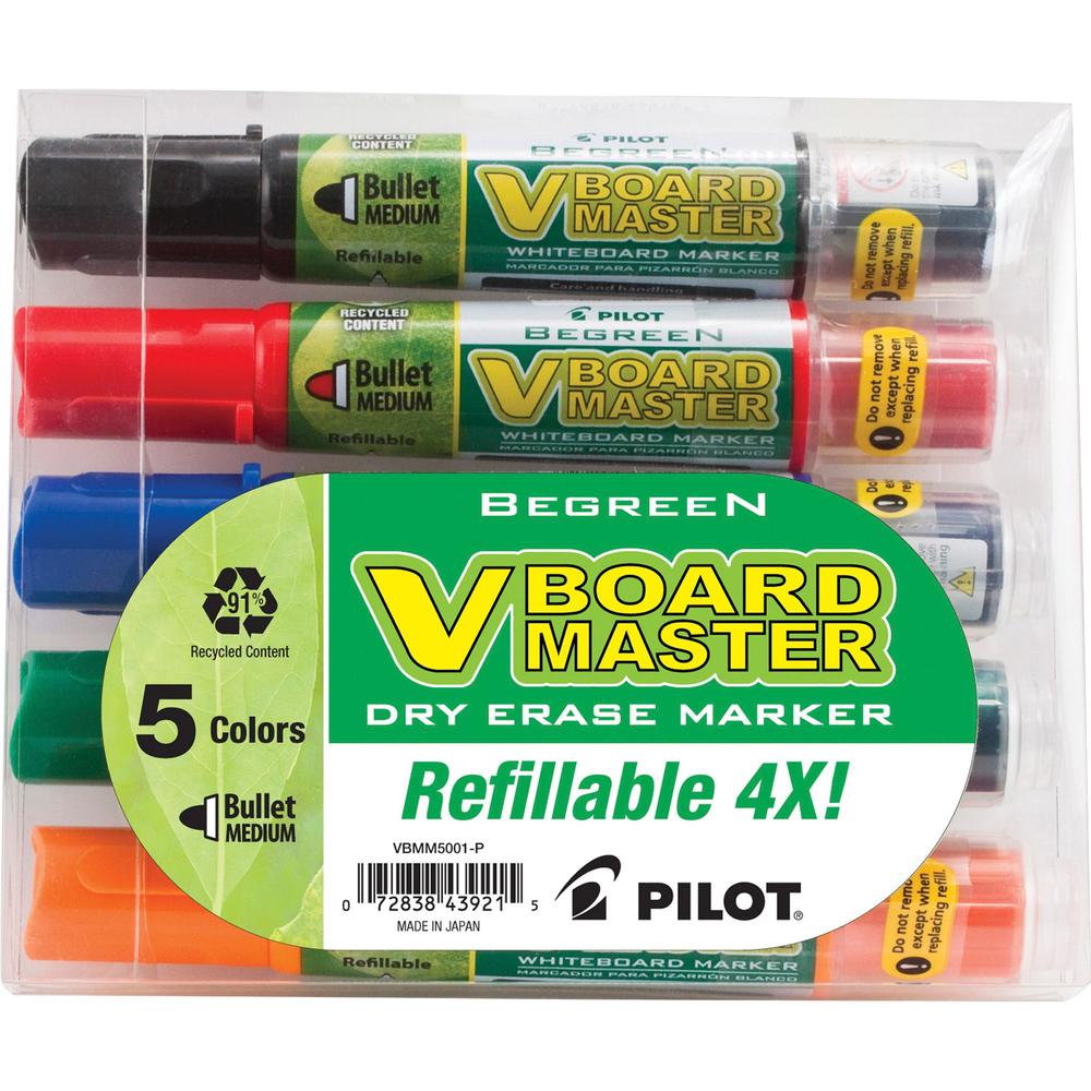 Pilot BeGreen VBoard Master Medium Bullet Marker - Medium Marker Point - Bullet Marker Point Style - Refillable - 5 / Pack. Picture 1
