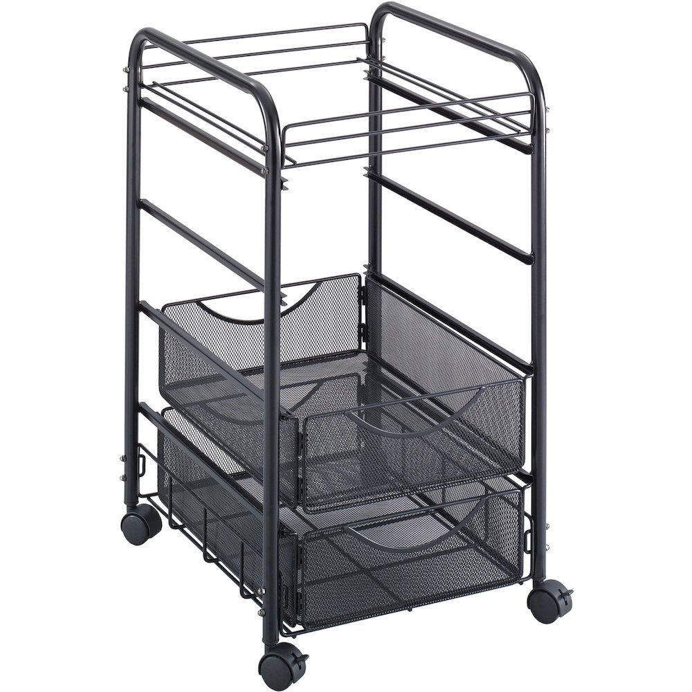Safco Onyx Mesh Open File with Drawers - 2 Drawer - 75 lb Load Capacity - 4 Casters - 1.50" Caster Size - Steel - 15.75" Width x 17" Depth x 27" Height - Black Steel Frame - Black - 1 Each. Picture 1