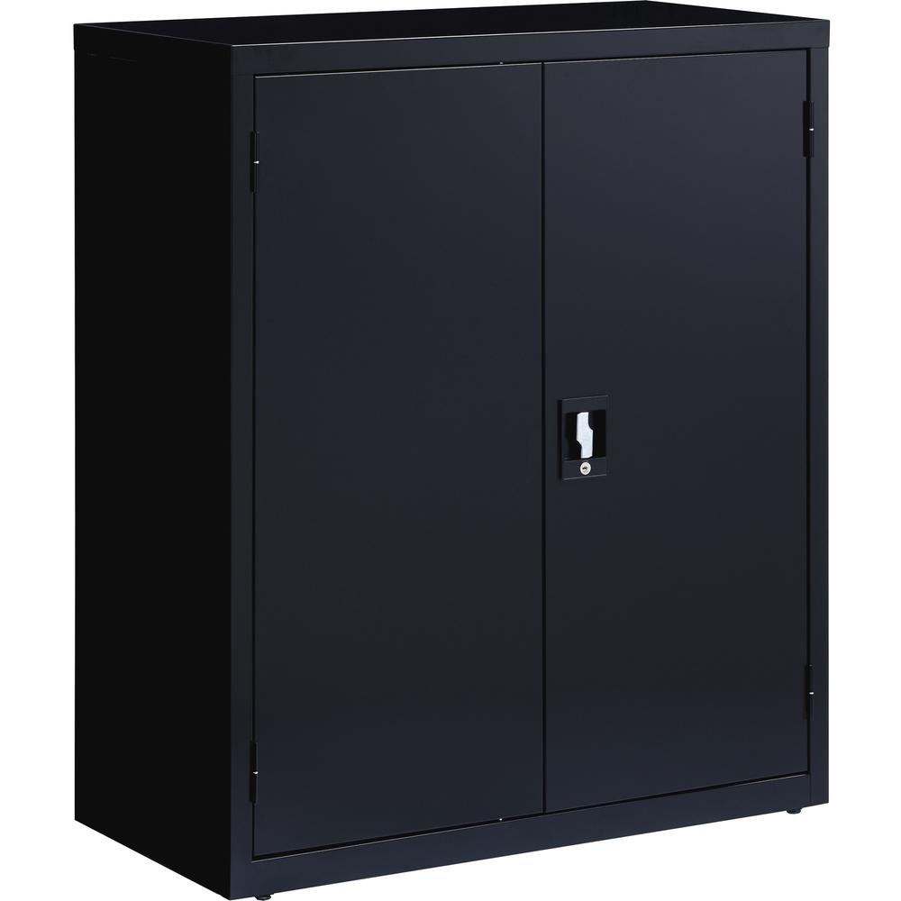 Lorell Fortress Series Storage Cabinet - 36" Width x 18" Depth x 42" Height - 3 x Shelf(ves) - Recessed Locking Handle, Hinged Door, Durable - Black - Powder Coated - Steel - Recycled. Picture 1
