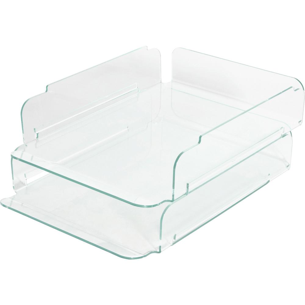 Lorell Stacking Document Trays - Desktop - Durable, Lightweight, Non-skid, Stackable - Clear - Acrylic - 1 Each. Picture 1