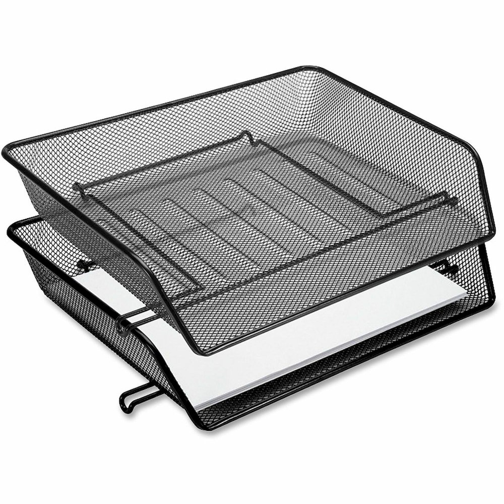 Lorell Side-loading Mesh Document Tray - 3" Height x 14.25" Width x 10.75" Depth - Stackable - Powder Coated - Black - Steel - 1 Set. Picture 1