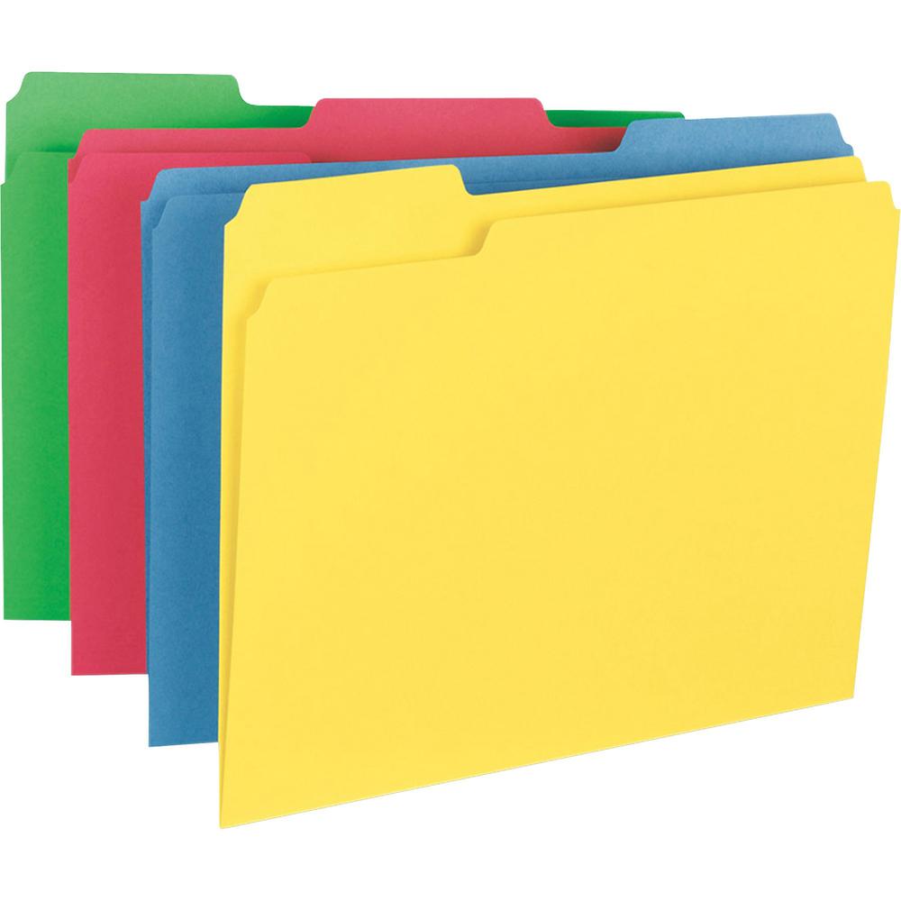 Business Source 1/3 Tab Cut Letter Recycled Top Tab File Folder - 8 1/2" x 11" - Top Tab Location - Assorted Position Tab Position - Assorted - 10% Recycled - 50 / Box. Picture 1