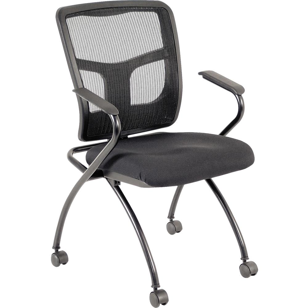 Lorell Mesh Back Nesting Training/Guest Chairs - Fabric Seat Material - Powder Coated Frame Color - Metal Frame Material - Four-legged Base - Black - Mesh - Armrest - 2 / Carton. Picture 1