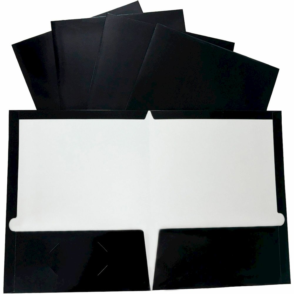Business Source Letter No Pocket Folder - 8 1/2" x 11" - 100 Sheets Capacity - 2 Internal Pocket - Black - Laminated, Die-cut, Durable - 100 / Box. Picture 1