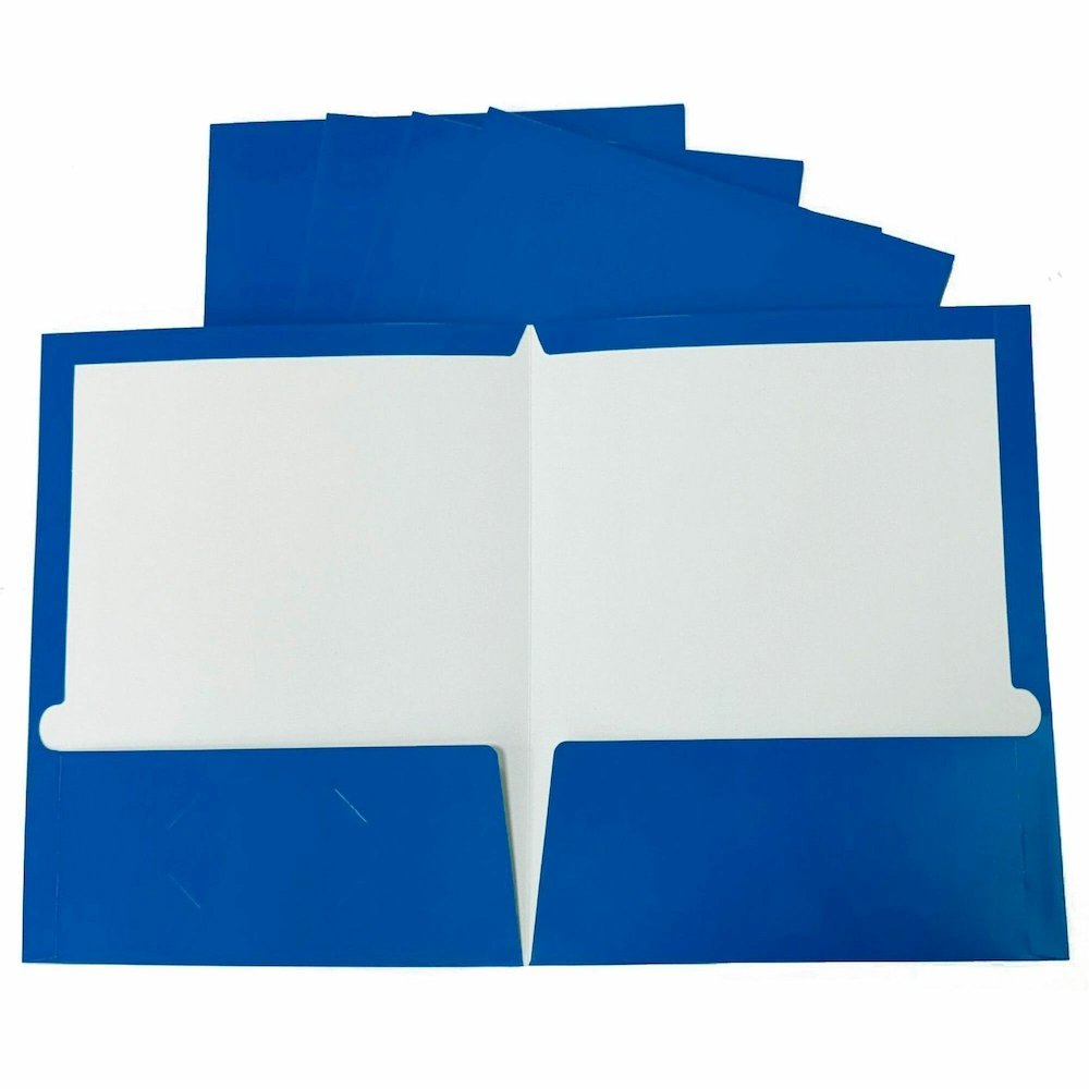 Business Source Letter Pocket Folder - 8 1/2" x 11" - 100 Sheets Capacity - 2 Internal Pocket - Blue - Laminated, Durable, Die-cut - 1 Box. Picture 1