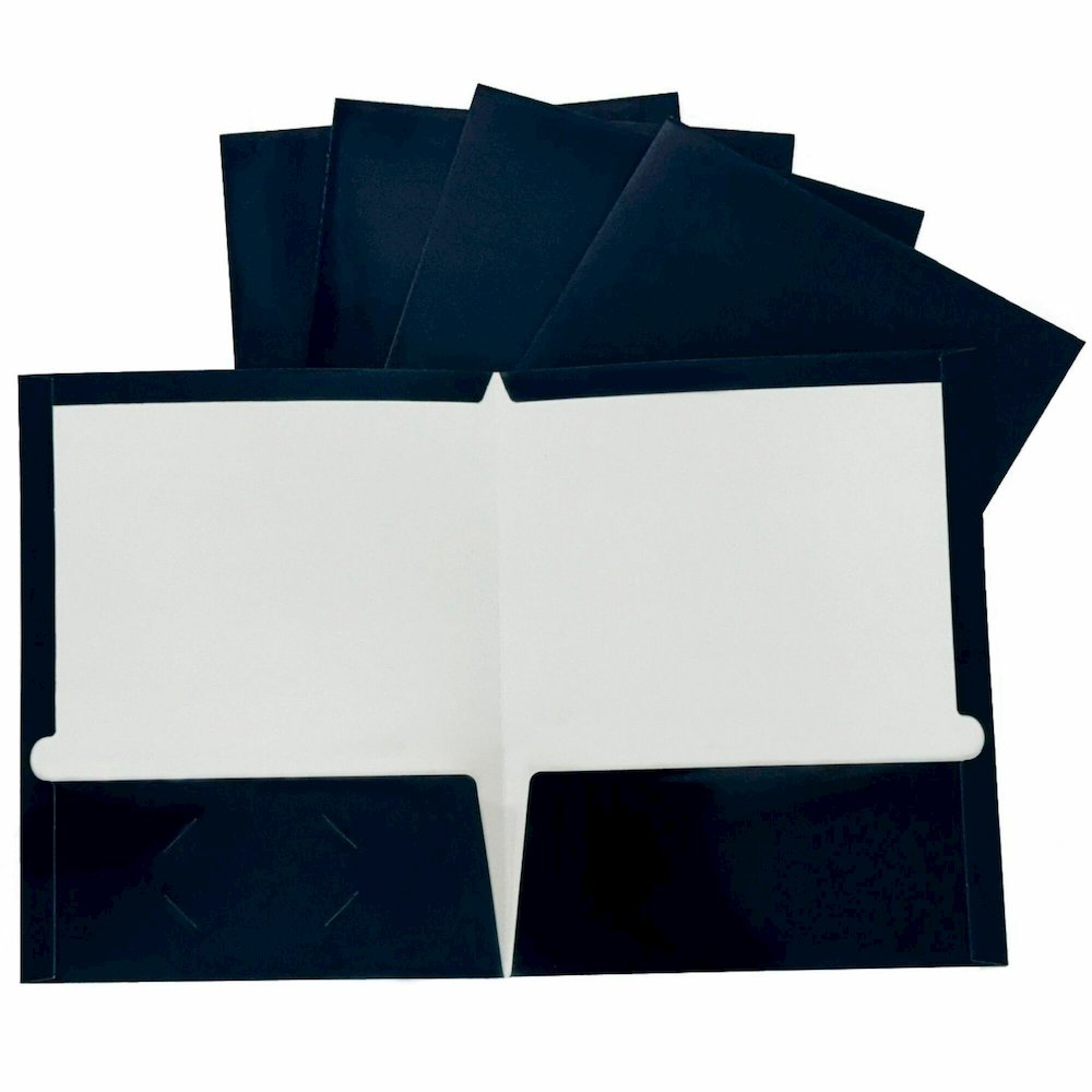 Business Source Letter Pocket Folder - 8 1/2" x 11" - 100 Sheets Capacity - 2 Internal Pocket - Card Paper - Navy - Durable, Laminated, Die-cut - 1 Box. Picture 1