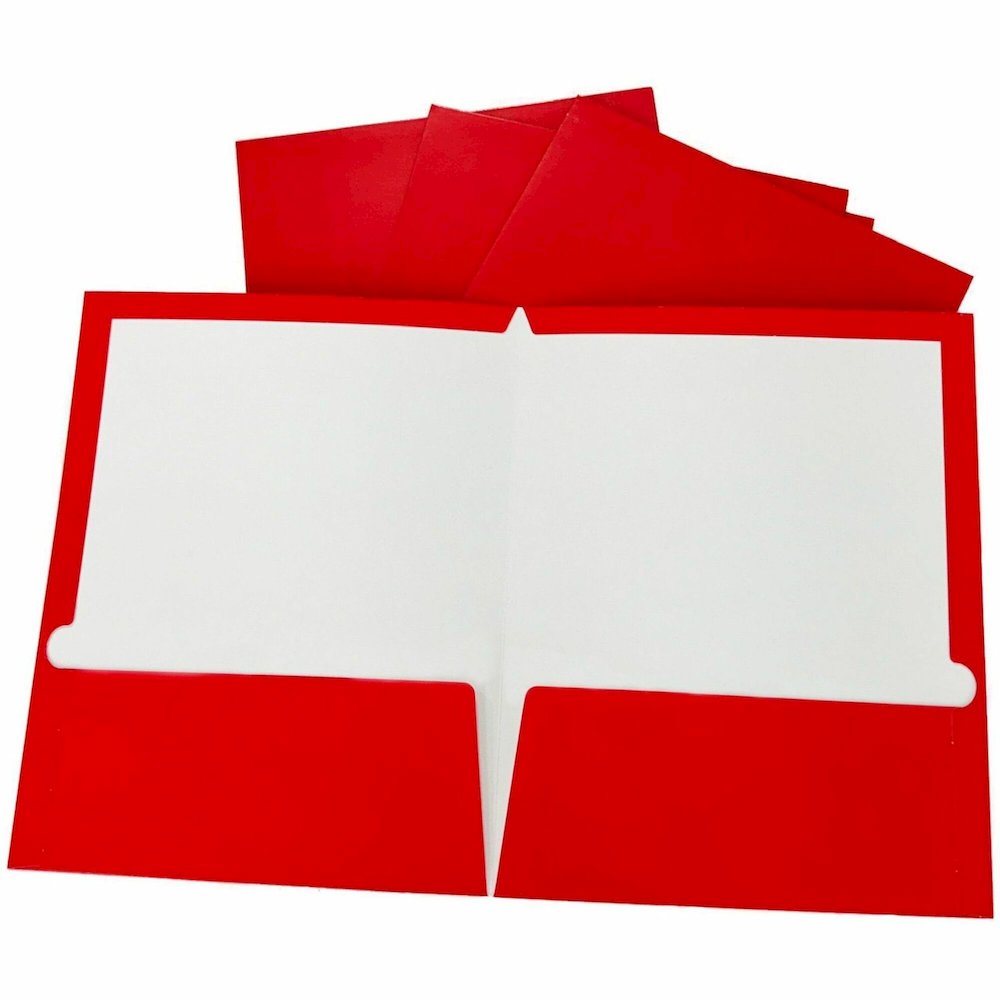 Business Source Letter No Pocket Folder - 8 1/2" x 11" - 100 Sheets Capacity - 2 Internal Pocket - Card Paper - Red - Durable, Laminated, Die-cut - 1 Box. Picture 1