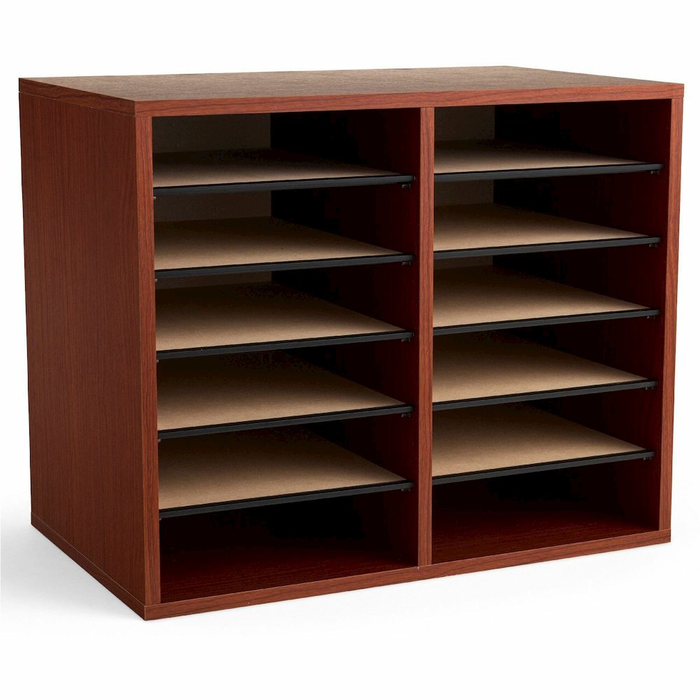 Safco Adjustable 12-Slot Wood Literature Organizer - 12 Compartment(s) - Desktop - Adjustable - Laminate - Cherry - Hardboard, Fiberboard - 1 Each. Picture 1