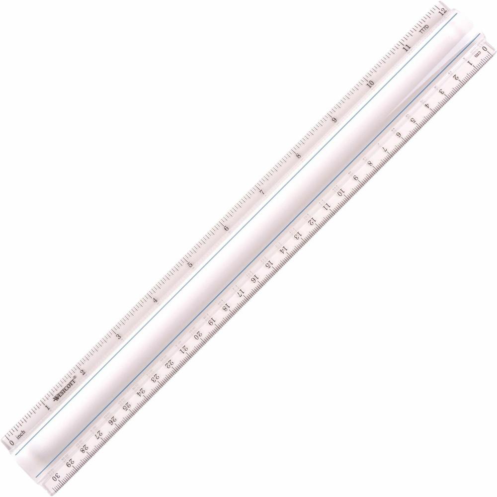 Westcott 12" Clear Magnifying Data Processing Ruler - 12" Length - 1/16 Graduations - Imperial, Metric Measuring System - Glass - 1 Each - Clear. Picture 1