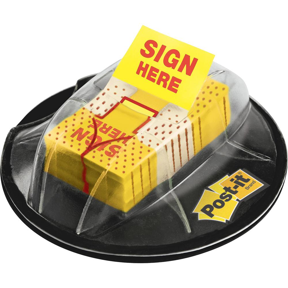 Post-it&reg; Sign Here Flags in Desk Grip Dispenser - 1" x 1.75" - 200 Flag Capacity - Yellow. Picture 1
