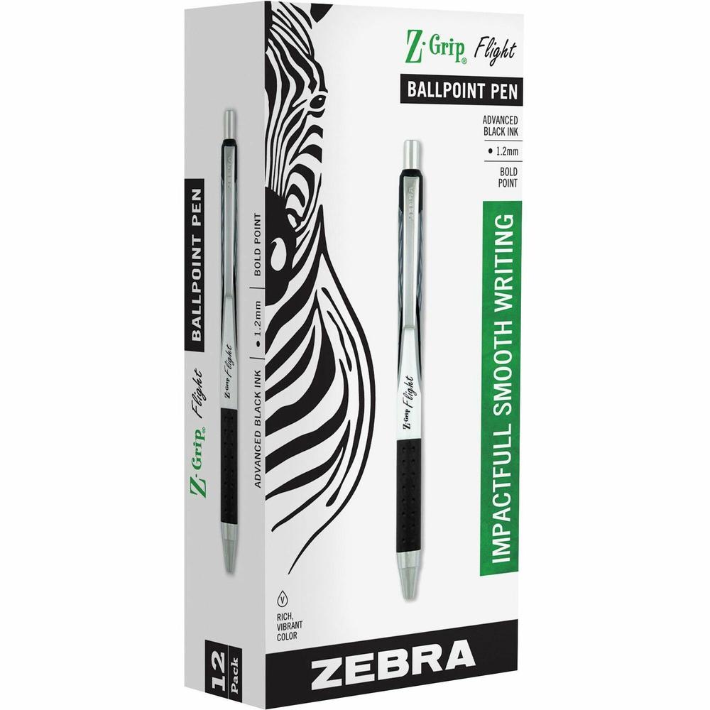 Zebra Z-Grip Flight Retractable Pens - Bold Pen Point - 1.2 mm Pen Point Size - Retractable - Black - 1 Dozen. Picture 1