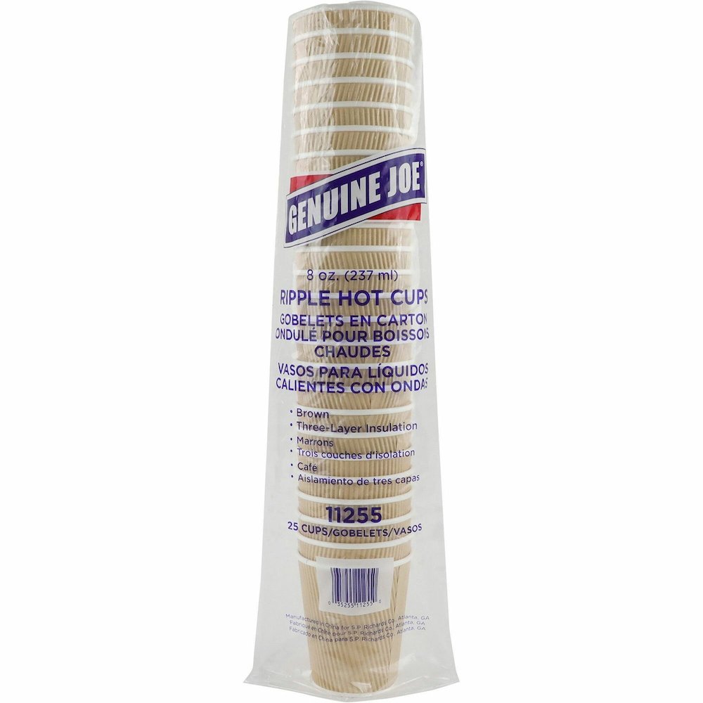 Genuine Joe 8 oz Rippled Hot Cups - 8 fl oz - Brown - Hot Drink, Beverage - 25/Pack - 4 / Carton. Picture 1