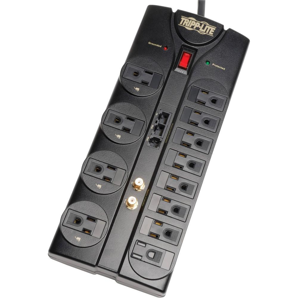 Tripp Lite by Eaton Protect It! 12-Outlet Surge Protector, 8 ft. (2.43 m) Cord, 2880 Joules, Tel/Modem/Coaxial/Ethernet Protection - 12 x NEMA 5-15R - 1800 VA - 2880 J - 120 V AC Input - Cable Modem/D. Picture 1