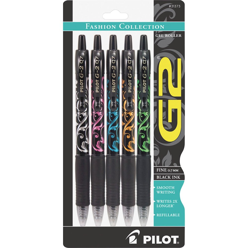 G2 G2 Fashion Collection Gel Roller Pens - Refillable - Retractable - Black Ink - Gel-based - Silver, Pink, Blue, Orange, Green Barrel - 5 / Pack. Picture 1