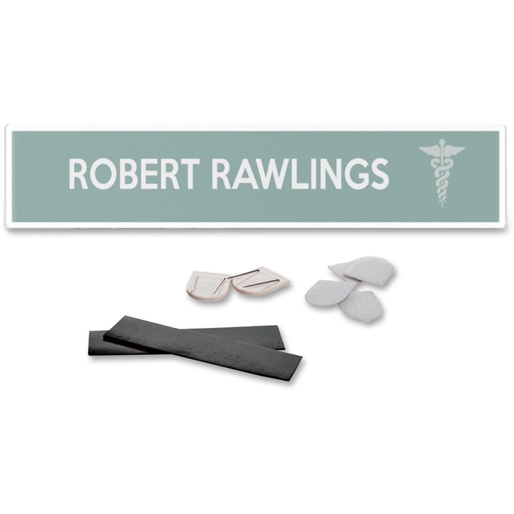 Deflecto Cubicle Nameplate Sign Holder - 8.5" Width x 2" Height - Rectangular Shape - Wall Mountable - Insertable, Magnetic - Plastic - Clear, Clear - 1 Each. Picture 1
