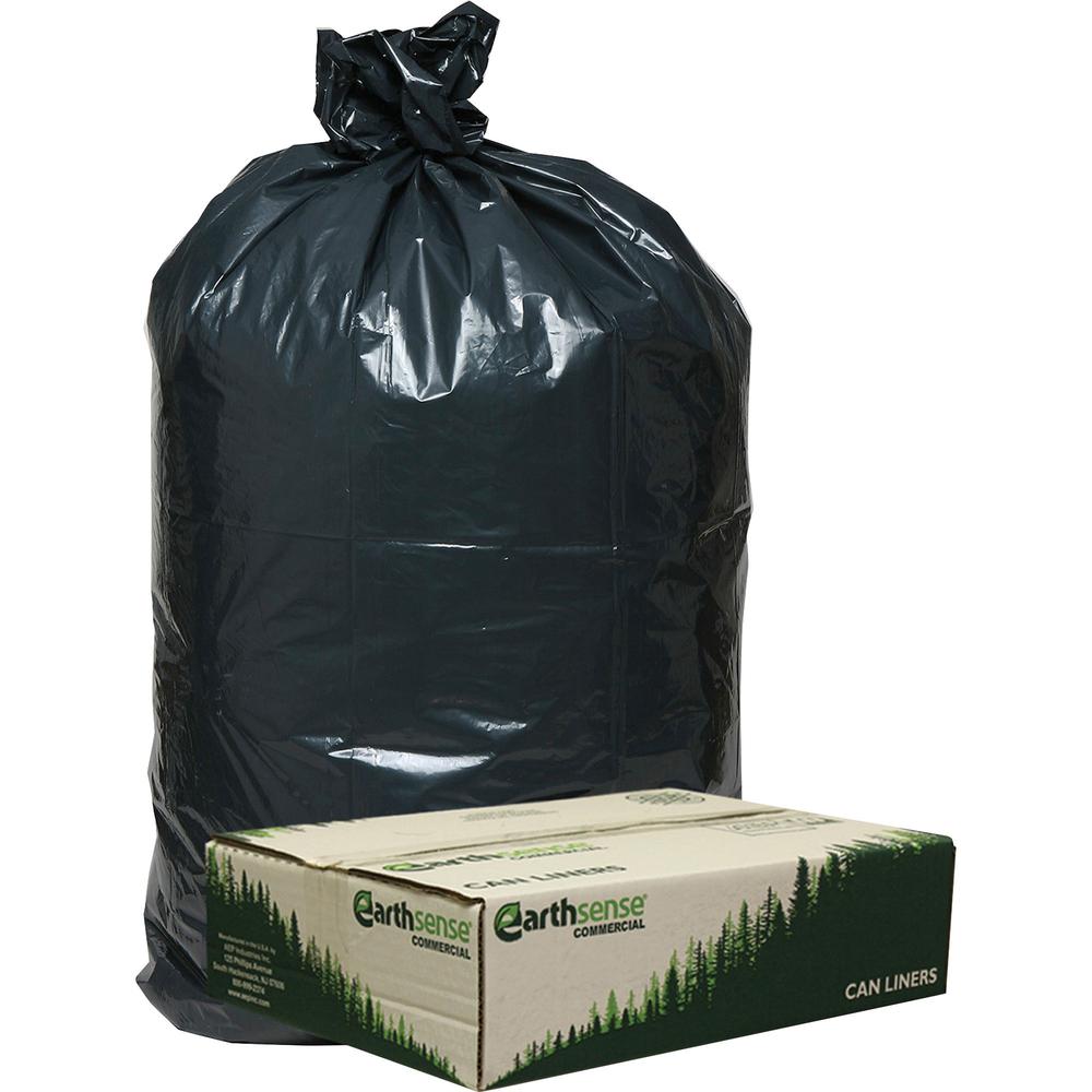 Berry Low Density Recycled Can Liners - Medium Size - 33 gal Capacity - 40" Length x 32.50" Width x 0.90 mil (23 Micron) Thickness - Low Density - Black - Plastic, Resin - Garbage - Recycled - 80 / Ca. Picture 1