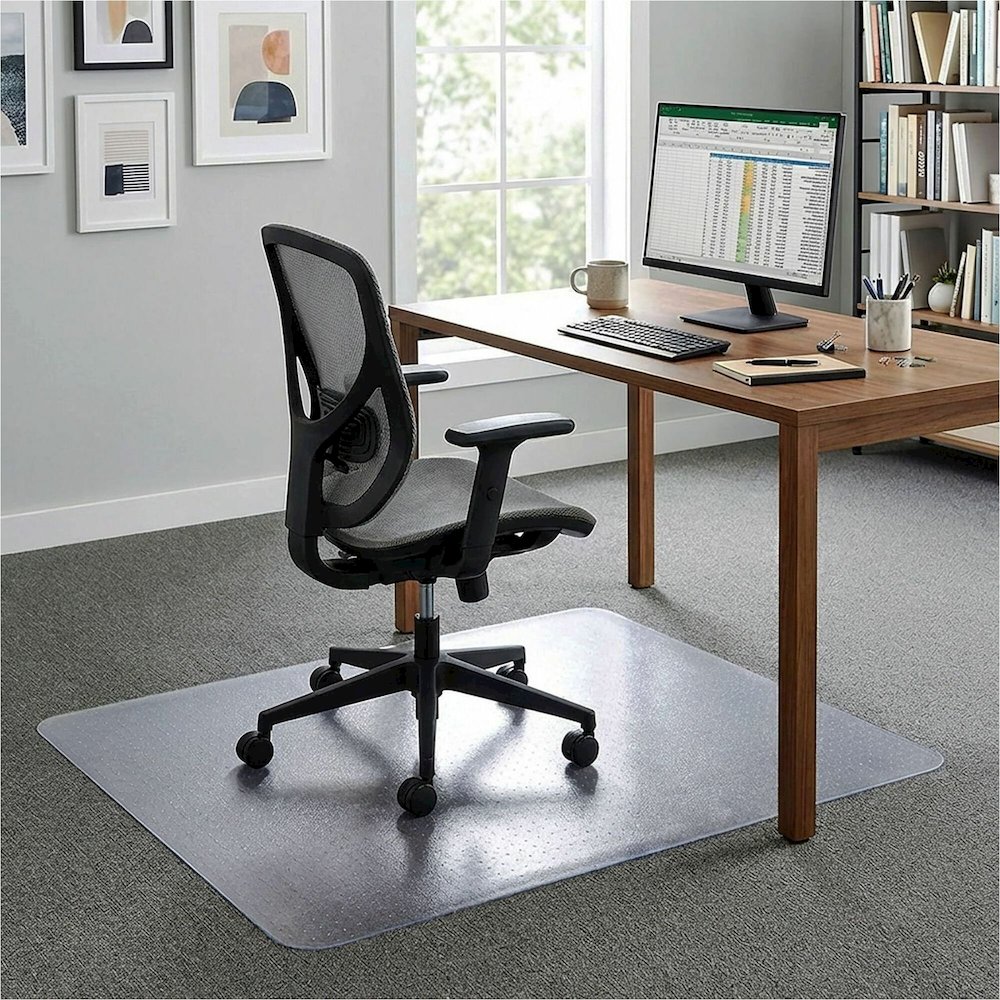 Lorell Rectangular Chair Mat for Standard-Pile Carpet - 48" x 51" - Carpeted Floor - 48" Width x 51" Depth x 0.087" Thickness - Rectangular - Polycarbonate - Clear - 1 Each. Picture 1
