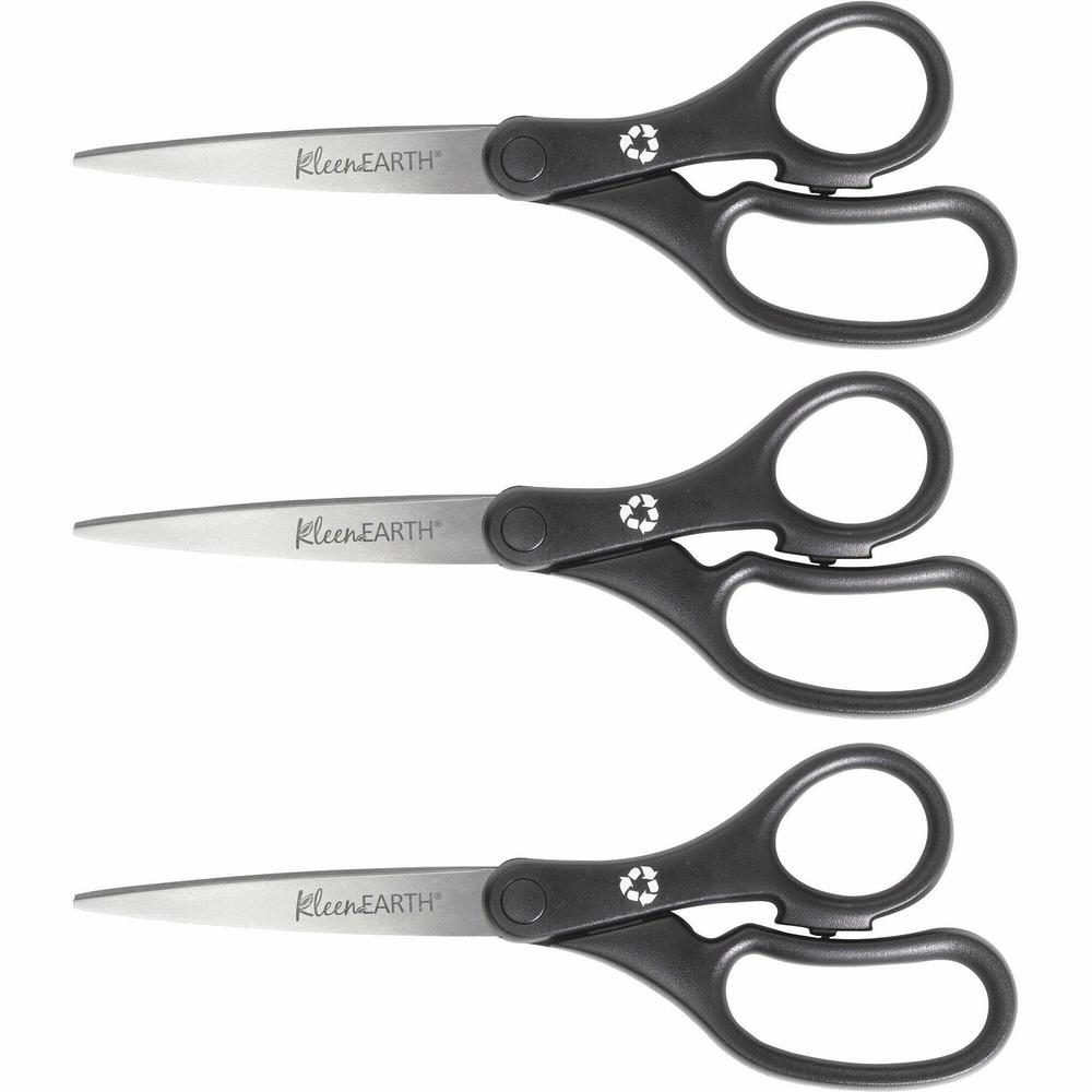Westcott KleenEarth 8" Basic Recycled Straight Scissors - 8" Overall Length - Straight - Stainless Steel - Black - 3 / Pack. Picture 1