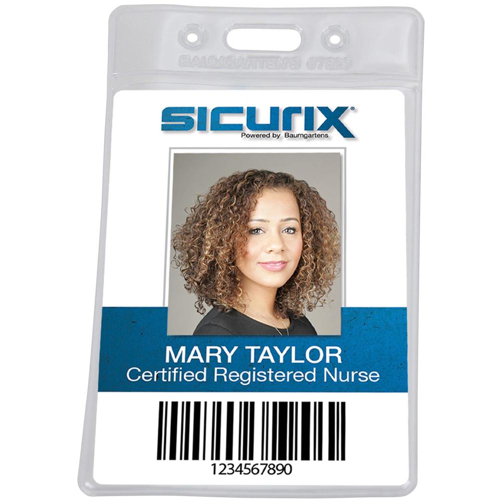 SICURIX Vinyl Punched ID Badge Holders - Vertical - Vertical - 3.5" x 2.5" x - Vinyl - 50 / Pack - Clear. Picture 1