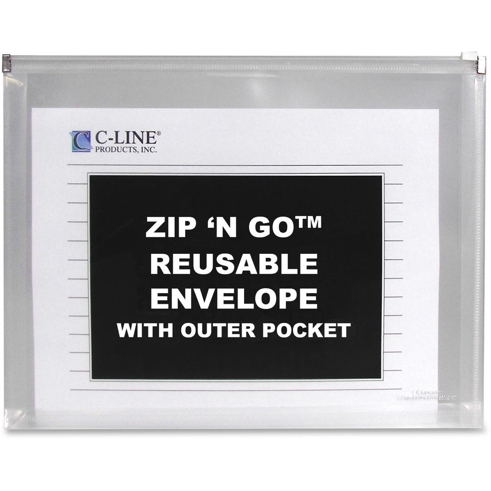 C-Line Zip 'N Go Reusable Poly Envelope with Outer Pocket - Zipper Closure, Clear, 3/PK, 48117. Picture 1