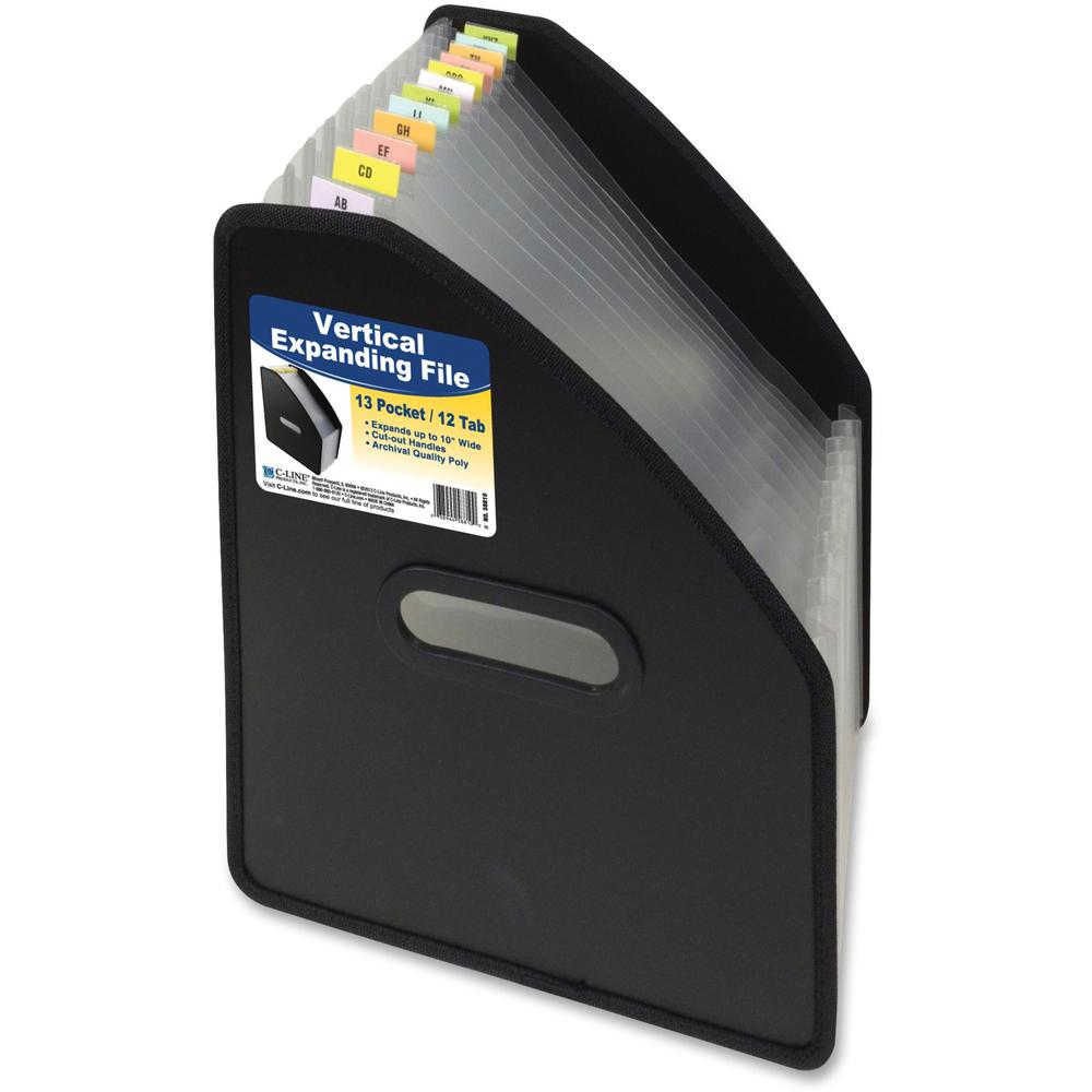C-Line 13-Pocket Vertical Expanding File - Black, 10-Inch Expansion, 1/EA, 58810. Picture 1