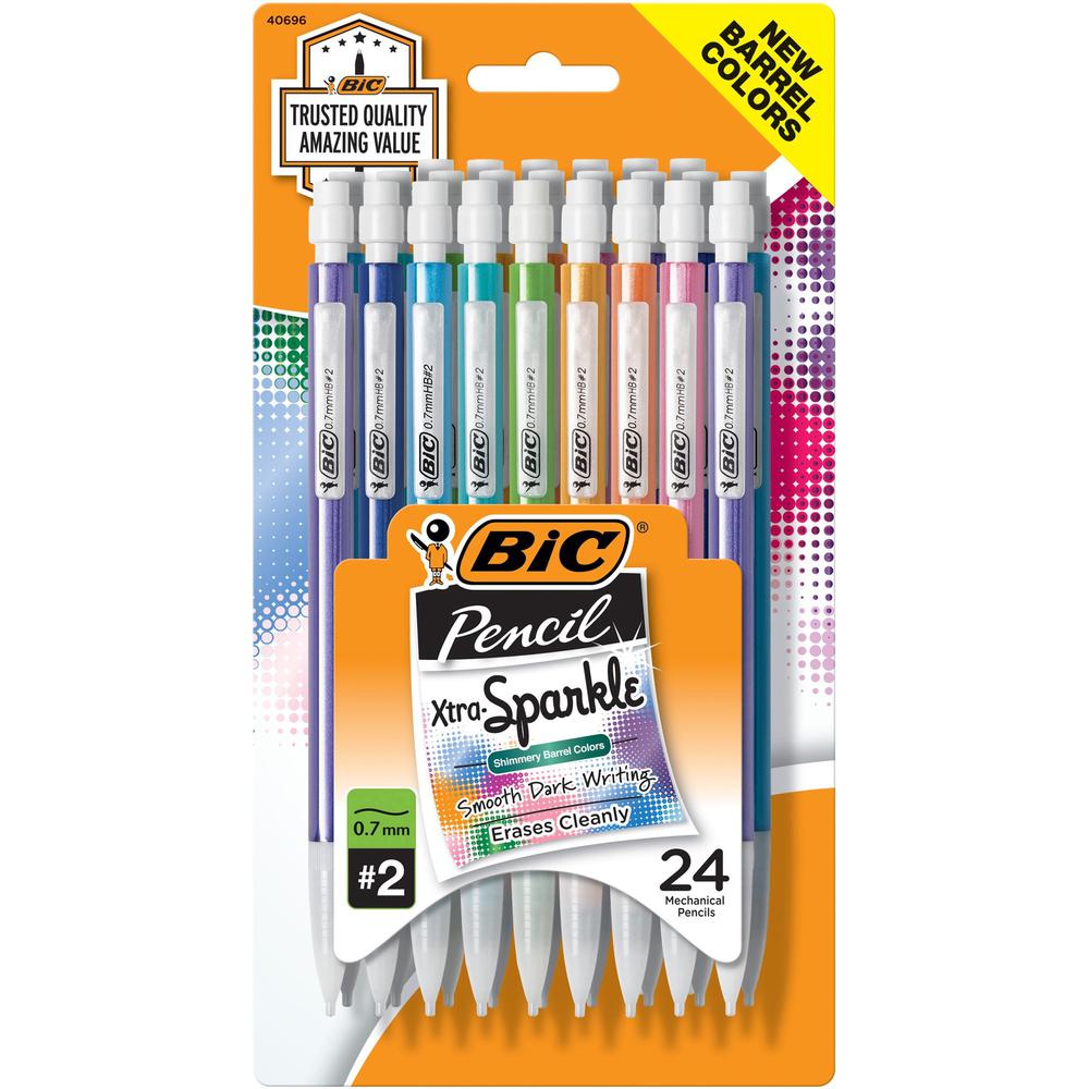 BIC Xtra Sparkle Mechanical Pencils - #2 Lead - 0.7 mm Lead Diameter - Refillable - Black Lead - Blue Plastic, Green, Orange, Purple, Red Barrel - 24 / Pack. Picture 1