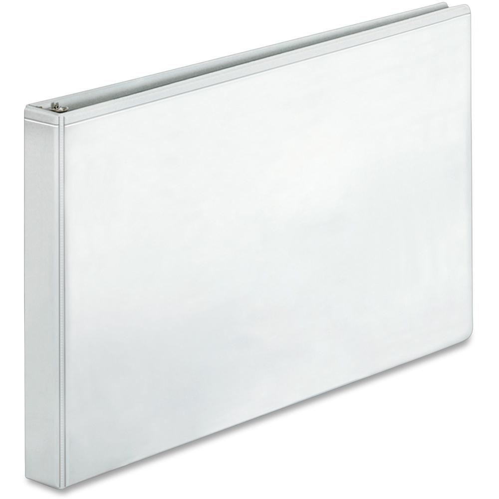 Business Source Tabloid-size Round Ring Reference Binder - 1" Binder Capacity - Tabloid - 11" x 17" Sheet Size - Round Ring Fastener(s) - White - Durable, Clear Overlay - 1 Each. Picture 1