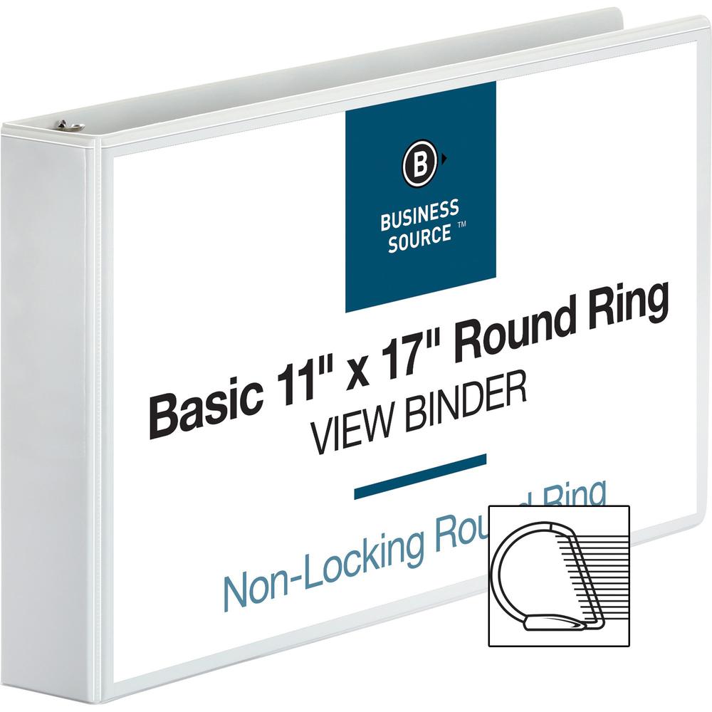 Business Source Tabloid-size Round Ring Reference Binder - 2" Binder Capacity - Tabloid - 11" x 17" Sheet Size - Round Ring Fastener(s) - White - Recycled - Durable, Clear Overlay - 1 Each. Picture 1