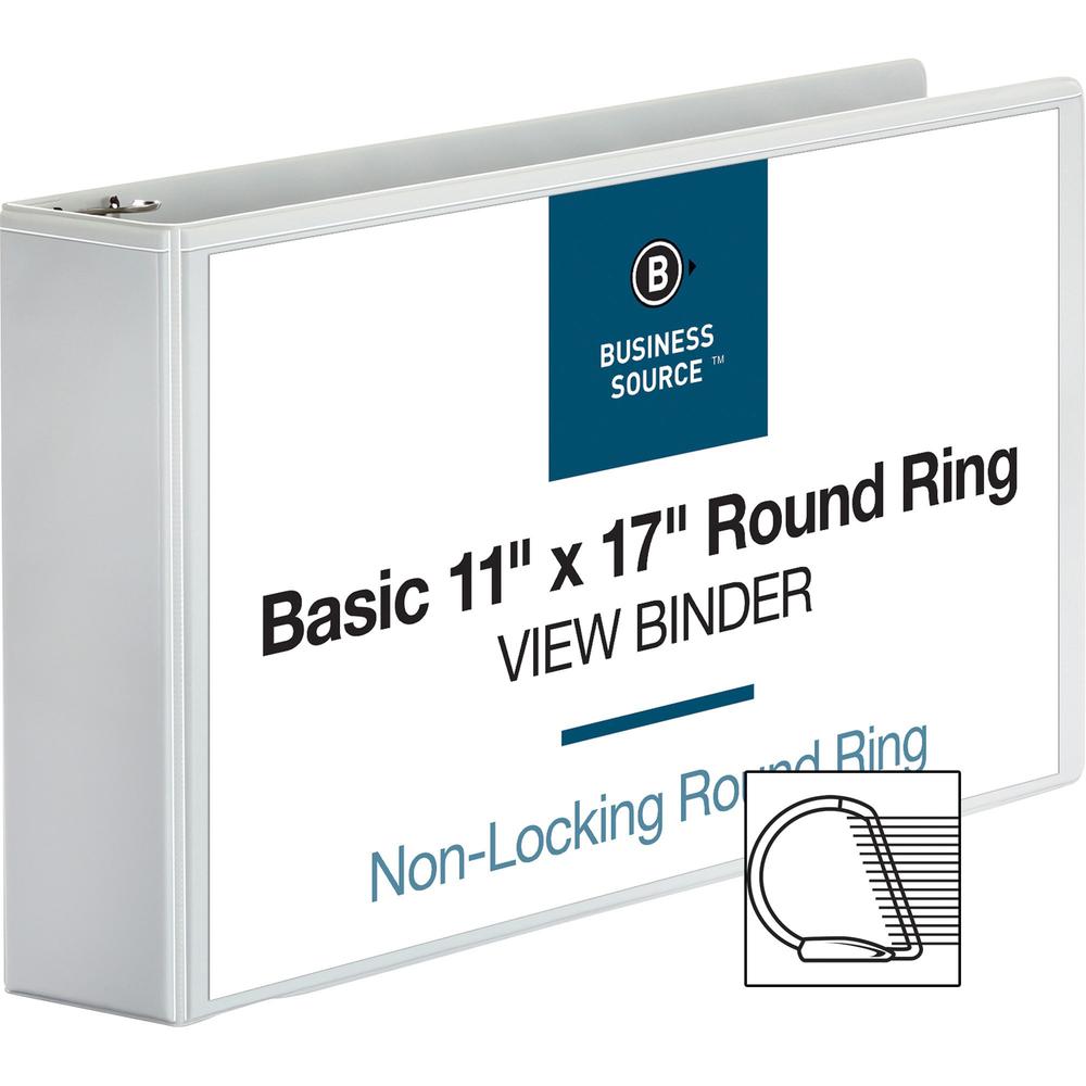 Business Source Tabloid-size Round Ring Reference Binder - 3" Binder Capacity - Tabloid - 11" x 17" Sheet Size - Round Ring Fastener(s) - White - Recycled - Durable, Clear Overlay - 1 Each. Picture 1