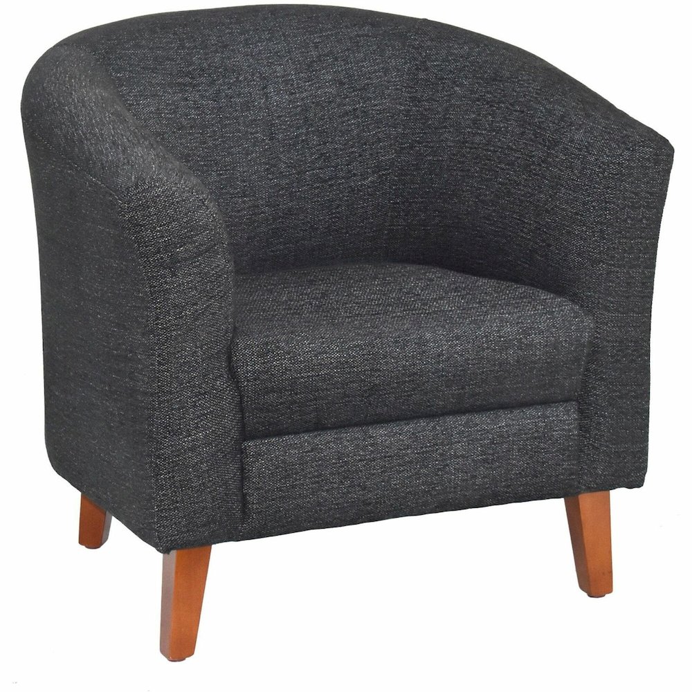 Lorell Barrel Armchair - Black Seat Color - Fabric Seat Material - Black Back Color - Fabric Back Material - Four-legged Base - 1 Each. Picture 1