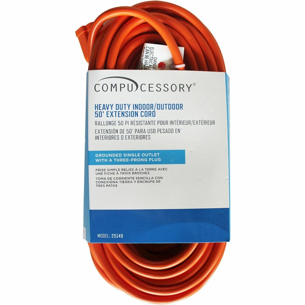 Compucessory Heavy-duty Indoor/Outdoor Extension Cord - 16 Gauge - 125 V AC / 13 A - Orange - 50 ft Cord Length - 1 Each. Picture 1