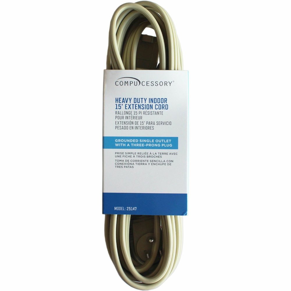 Compucessory Heavy Duty Indoor Extension Cord - 14 Gauge - 125 V AC / 15 A - Beige - 15 ft Cord Length - 1 Each. Picture 1