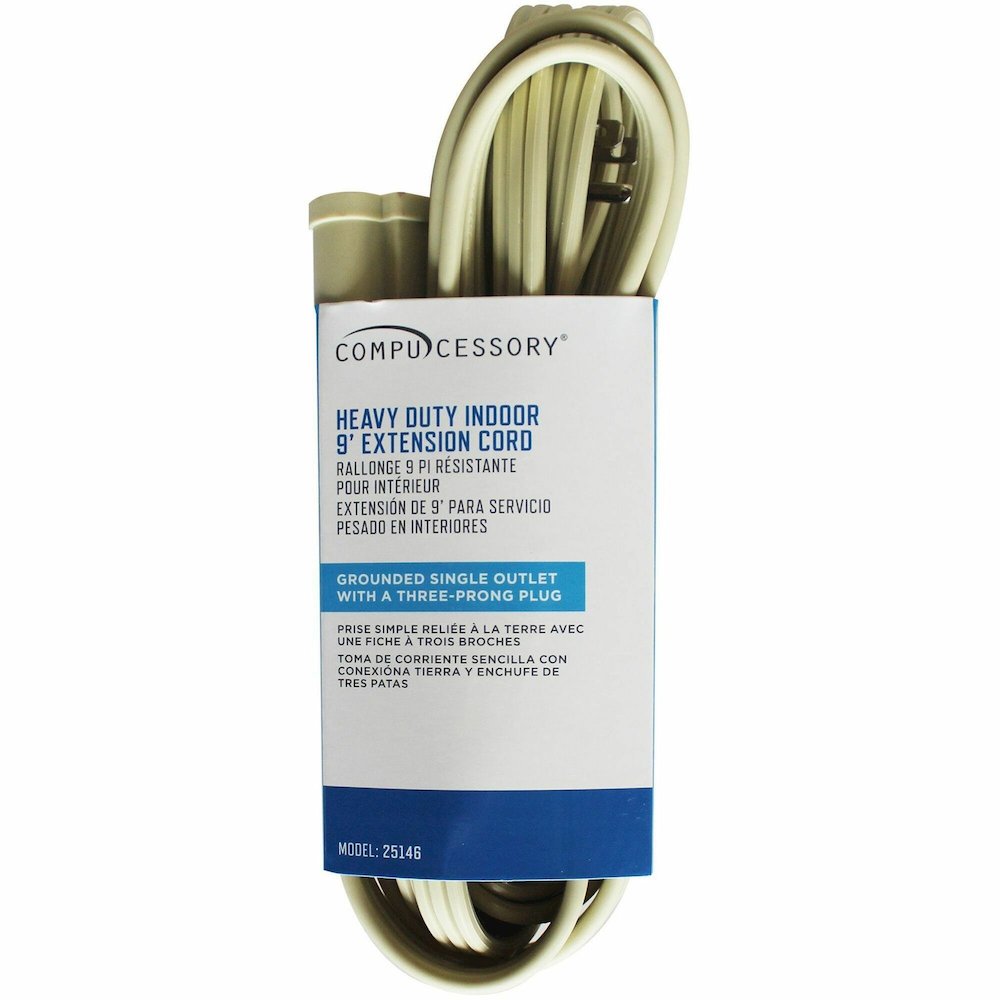 Compucessory Heavy Duty Indoor Extension Cord - 14 Gauge - 125 V AC / 15 A - Beige - 9 ft Cord Length - 1 Each. Picture 1