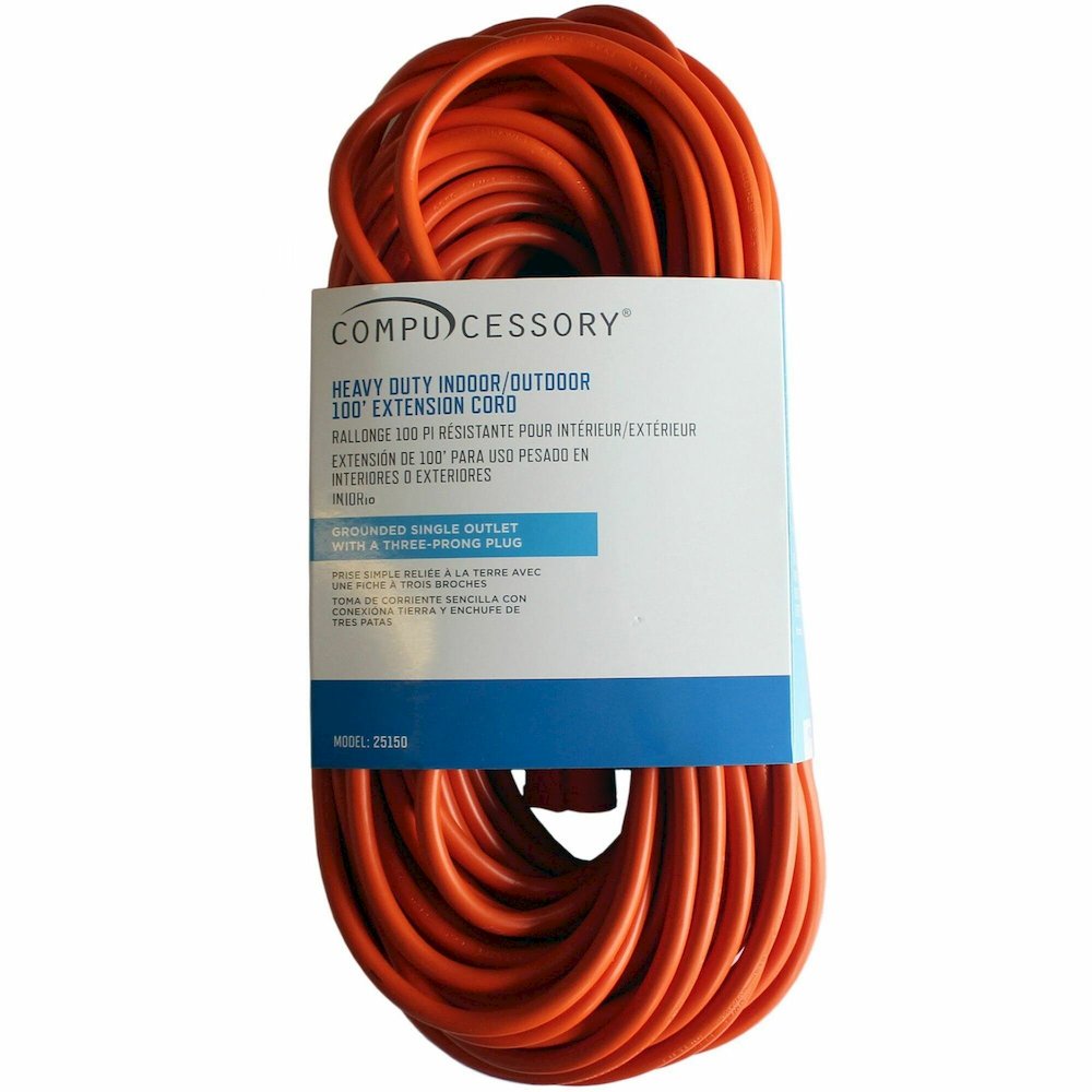 Compucessory Heavy-duty Indoor/Outdoor Extension Cord - 16 Gauge - 125 V AC / 13 A - Orange - 100 ft Cord Length - 1 Each. Picture 1